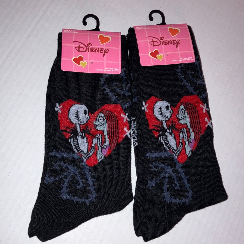 Disney Nightmare before Christmas Valentine Black and Red Heart Matching Socks